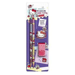 Kit Escolar 4 Peças Hello Kitty 2 Lápis de escrever 1 Borracha e 1 Apontador