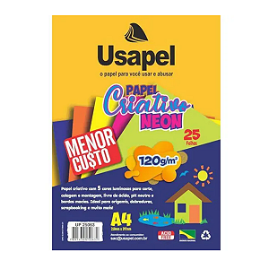 Papel Criativo A4 5 Cores Neon 25 Folhas Usapel
