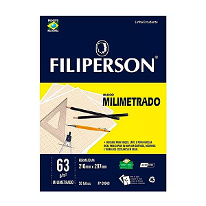 Blocos de Folhas Milimetrado 50 Folhas 63g/m² Filiperson