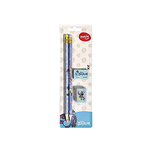 Kit Escolar 4 Peças Lilo & Stitch 2 Lápis de escrever 1 Borracha e 1 Apontador Molin