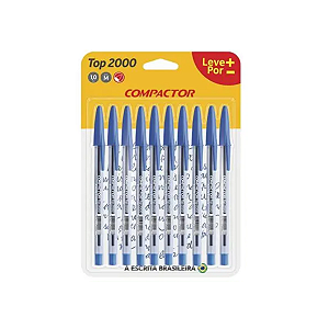 Caneta Esferográfica Compactor Top 2000 Azul Ponta 1.0mm C/10 Unidades