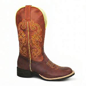 Bota Texana Country Feminino Couro Camel - Silverado Botas