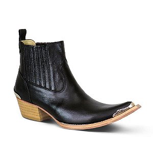Botina Country Masculino Couro Preto com Biqueira - Silverado Botas