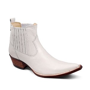 Botina Country Bico Fino Masculino Couro Branco - Silverado Botas