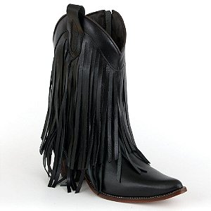 Bota Texana Feminina Franja Couro Dallas Preto - Silverado Botas