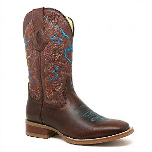 Bota Texana Masculino Bico Quadrado Couro Café - Silverado Botas