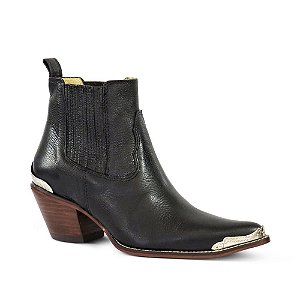 Botina Feminina Couro Floater Preto c/ biq Prata - Silverado Botas