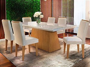 Conjunto Mesa de Jantar 3D Moveis Roma Florida com 06 Cadeiras 1.80 x 0.90  Retangular - R$ 6.151,68 - Madeira Fina