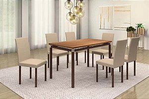 Conjunto Mesa de Jantar 3D Moveis Roma Florida com 06 Cadeiras 1.80 x 0.90  Retangular - R$ 6.151,68 - Madeira Fina