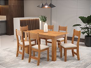 Conjunto Mesa de Jantar 3D Moveis Roma Florida com 06 Cadeiras 1.80 x 0.90  Retangular - R$ 6.151,68 - Madeira Fina