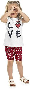 Conjunto Bee Loop Blusa Branca e Bermuda Cotton Vermelha Estampada
