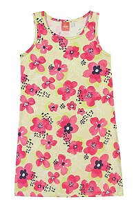 Vestido Em Meia Malha Infantil Menina Floral Verde - Elian