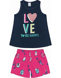 Conjunto Malwee Kids Juvenil Menina Verão com Glitter e Estampa Happy