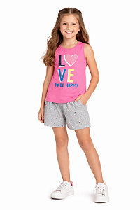 Conjunto Malwee Kids Juvenil Menina Verão com Glitter e Estampa Happy