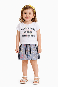 Conjunto Infantil Feminino Blusa Meia Malha / Saia Moletinho / Short Cotton - TMX
