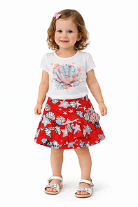 Conjunto Infantil Menina com Estampa e Strass Conchinhas