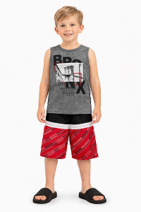 Conjunto Infantil Masculino – Regata em Meia Malha e Bermuda em Tactel