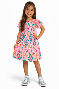 Vestido Plissado Infantil Menina Morangos Rosa - Kamylus