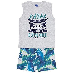 Conjunto Infantil Masculino Regata Machão Mescla Kayak e Bermuda Azul