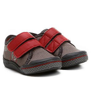 Tênis Klin Toy Baby Velcro Infantil - Cinza +Vermelho
