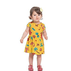 Vestido Bebê/Infantil Menina Dinos Amarelo - Alenice