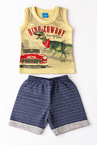 Conjunto Infantil Masculino – Regata + Bermuda Dino Cowboy
