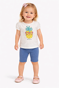 Conjunto Infantil Feminino Minore – Blusa Estampa Abacaxi e Bermuda Ciclista