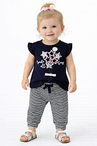 Conjunto Brandili Mundi Curto Infantil Estrela Azul-Marinho/Rosa