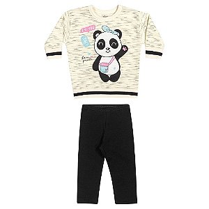 Conjunto Moletom Bebê Menina Love Panda Rosa - Elian