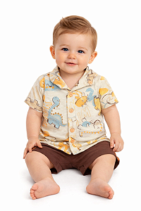 Conjunto Bebê Menino Elian Camisa Estampada e Bermuda