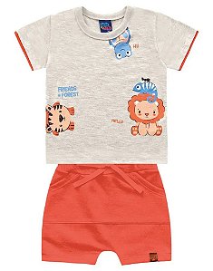 Conjunto Bebê Menino Kiko & Kika Camiseta Estampada e Bermuda