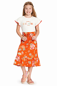 Conjunto Infantil Menina Blusa e Saia Estampada – Alakazoo