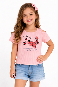 Blusa Infantil Canelada com Estampa de Borboleta