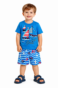 Conjunto Infantil Masculino Marisol Play Camiseta e Bermuda Estampa Náutica