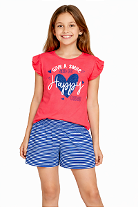 Conjunto Infantil Feminino Malwee Kids – Blusa e Short Listrado