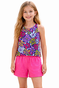 Conjunto Infantil Feminino Kely Kety – Regata Floral e Shorts Rosa