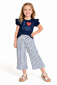 Conjunto Infantil Feminino Colorittá – Blusa Azul e Calça Listrada