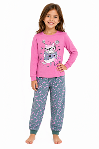 Pijama Infantil Feminino Gatinha Leitora – Conforto e Estilo para Dormir Bem