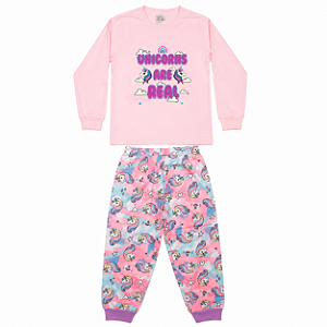 Pijama Infantil Feminino Brilha no Escuro100% Algodão – Unicórnios