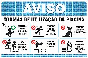 Placa de Aviso de Piscina normas de utilização da piscina proibido correr ao redor  da piscina