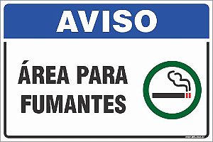 Placa de aviso área para fumantes