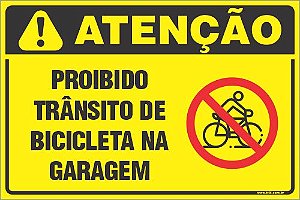 Placa de condomínio proibido trânsito de bicicleta na garagem