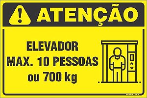 Placa de condomínio elevador max. 10 pessoas ou 700 kg