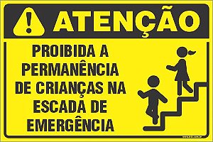 Placa de condomínio proibida a permanência de crianças na escada de emergência