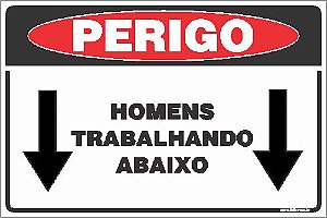Placa de perigo homens  trabalhando abaixo