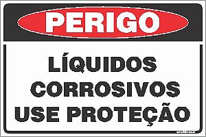 Placa de perigo líquidos  corrosivos use proteção