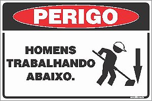 Placa de perigo homens  trabalhando abaixo.