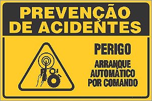 Placa de prevenção de acidente perigo arranque automático por comando