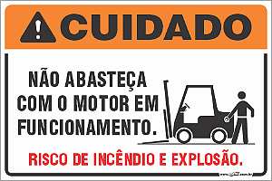 Placa de cuidado não abasteça com o motor em funcionamento risco de incêndio e explosão