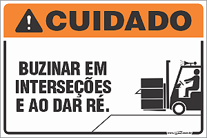 Placa de cuidado buzinar em interseções e ao dar ré
